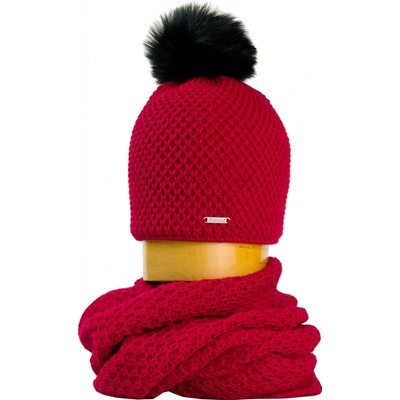 Karpet dámska sada čiapky a tunel 595830 red-black