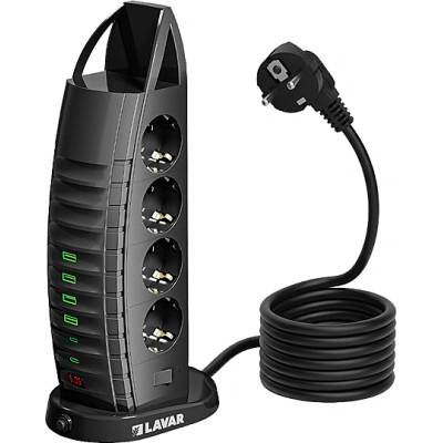 LAVAR РАЗКЛОНИТЕЛ 8 ГНЕЗДА dubai С usb&type-c 2м КАБЕЛ ЧЕРЕН (5755)