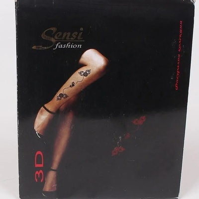 Дамски фигурален 3d чорапогащник в черно с декорация