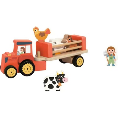 TookyToy Dřevěný traktor se zvířátky