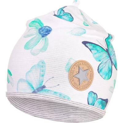 little angel Čiapka podšitá Outlast tyrkys motýľ/pruh bielošedý melír