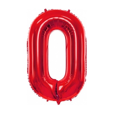 PartyDeco Balónik fóliový narodeninové číslo 0 červený 86 cm