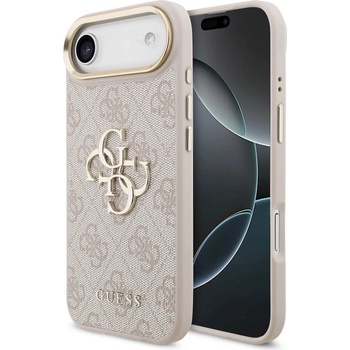 GUESS Дизайнерски кожен кейс за iPhone 17 Air - Guess PU Leather 4G Metal Logo Gold Frame Case (розов) (GUHCP17M4GMGCPI)