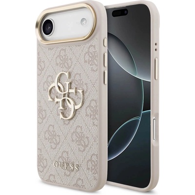 GUESS Дизайнерски кожен кейс за iPhone 17 Air - Guess PU Leather 4G Metal Logo Gold Frame Case (розов) (GUHCP17M4GMGCPI)