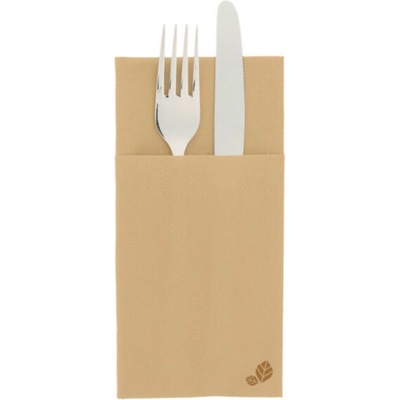 Gastro obaly Kompostovatelný ubrousek hnědý AIRLAID složený do kapsy na příbory 40x40cm 700ks