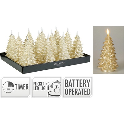 KOOPMAN Sviečka vosková LED s časovačom 17 cm, realistický plameň, zlatá farba