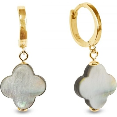 Spark stříbrné pozlacené kruhy šedé Creoles Clover KCRGCLOV1MPB Mother of Pearl
