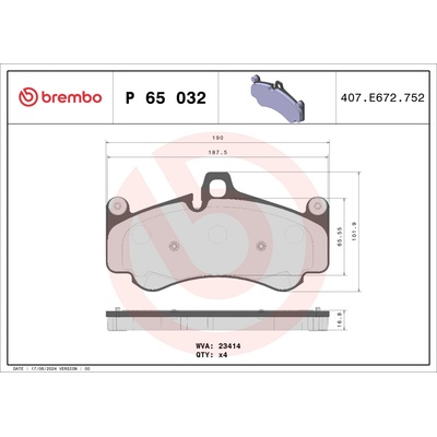 Sada brzdových platničiek, vždy 4 kusy v sade BREMBO P 65 032 (P65032)