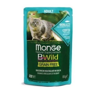 Monge BWILD Grain Free Adult Cod Fish пауч с риба треска, скариди и зеленчуци 85gr