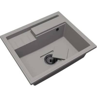 DobreSny Granitový dřez ELITE 6052 ŠEDÝ + černý sifon 60 x 52 x 21,5cm