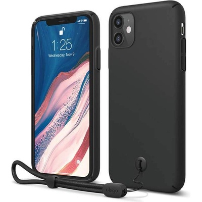 elago Slim Fit Strap Case - качествен поликарбонатов кейс с каишка за китката за iPhone 11 (черен)