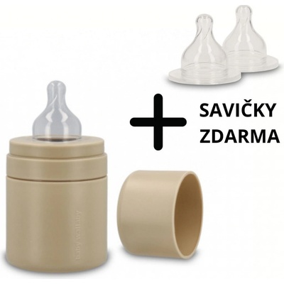 Baby Wallaby kojenecká antikoliková láhev + savičky Beige 120 ml