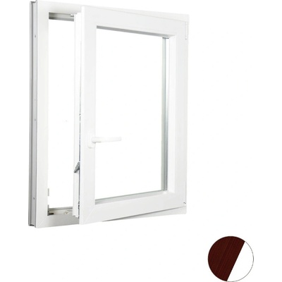 Aluplast plastové jednokřídlo 800 x 1400 mm Mahagon/bílá, Pravé, Trojsklo Ug= 0,7