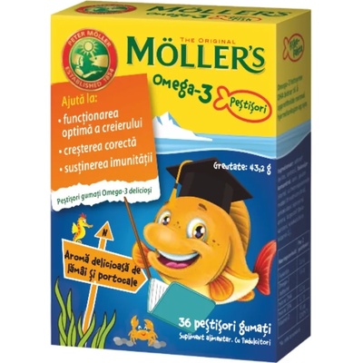 Möller’s Omega-3 Желирани рибки за деца, портокал, 36 броя, Mollers