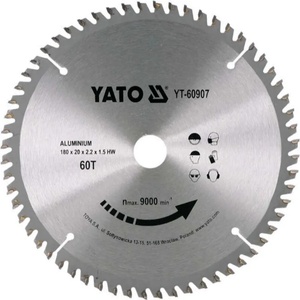 TOYA Карбиден диск за циркуляр, за рязане на алуминий YATO, Ф 180 x 20, T 60 (60907)