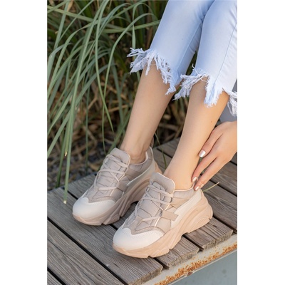 Moda Trend Дамски спортни обувки с връзки - Бежови #361972 (361972_Бежов)