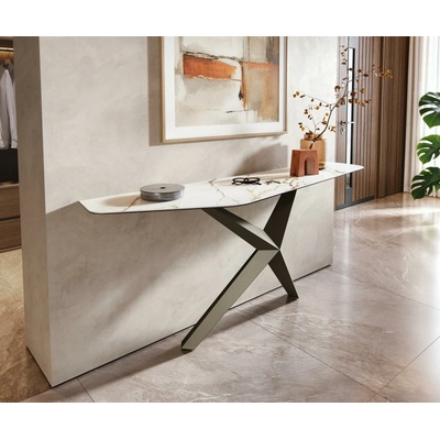 Delife Edge polygonální 180×50 cm keramika Calacatta Luxe bílá zlatá šedá Zentharo kov titanová barva
