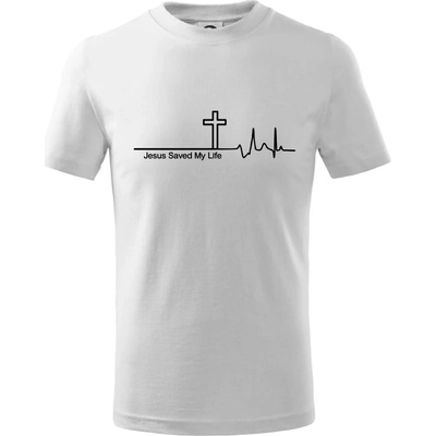 Jesus Saved My Life kříž ekg tričko dětské bavlněné bílá