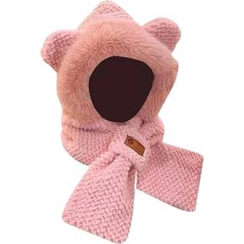 HARAHU Плетена качулка с шал и ушички - Розова kp36885 (36885)