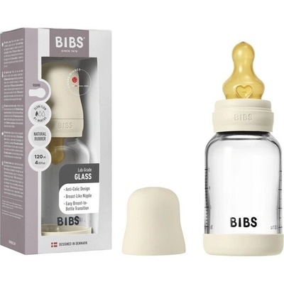 Bibs antikoliková sklenená fľaša s kaučuk cumlíkom Ivory 120ml