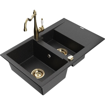 Mexen Gaspar гранитна мивка 1, 5-коморна със сушилник и кухненски смесител Carla (6507-73-670700-50)