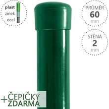 Plotový sloupek DAMIPLAST® zelený Zn+PVC, průměr 60mm, síla stěny 2,0mm, výška dle výběru Délka v mm:: 3000