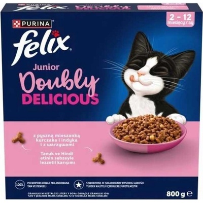 Felix Dvojnásobne lahodné krmivo pre mláďatá s kuracím a morčacím mäsom a zeleninou 2–12 mesiacov 800 g