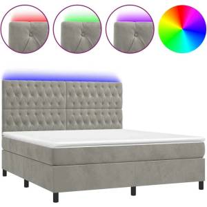  Боксспринг легло с Матрак + Топ матрак и LED, светлосиво, 160x200 см, кадифе - elemento - 1 220,01 лв
