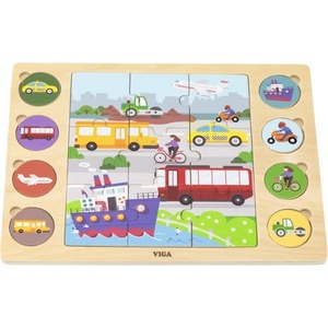Viga Toys Дървен образователен пъзел Viga Toys - Превозни средства (44742) - baby