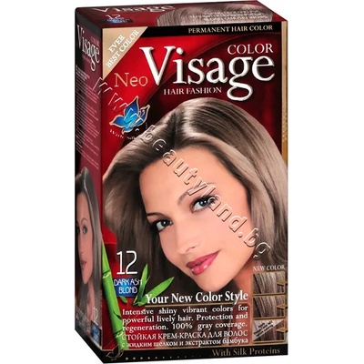 Боя за коса Visage Fashion Permanent Hair Color, 12 Dark Ash Blonde, p/n VI-206012 - Трайна крем-боя за коса, тъмно пепелно руса (VI-206012)