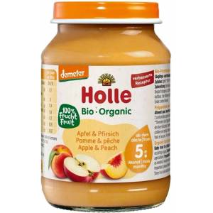 Holle Био плодово пюре Holle - Ябълки и праскови, 190 g (BB210499) - ozone
