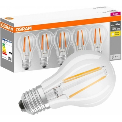 Osram 5PAK LED žárovka LED E27 A60 7W = 60W 806lm 2700K Teplá bílá 300° Filament OSRLEDW3065