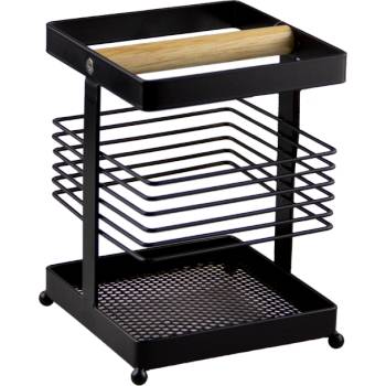 Horecano HOME-MATT BLACK-Поставка за прибори с дървен разделител 11x11xh15.5cm (23169-001) (0185126)