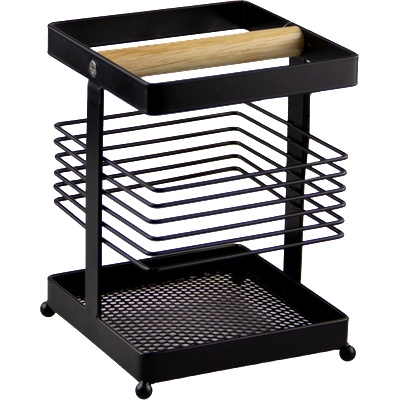 Horecano HOME-MATT BLACK-Поставка за прибори с дървен разделител 11x11xh15.5cm (23169-001) (0185126)