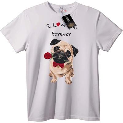 NOONEBRAND Тениска Мопс с Роза - XL, White
