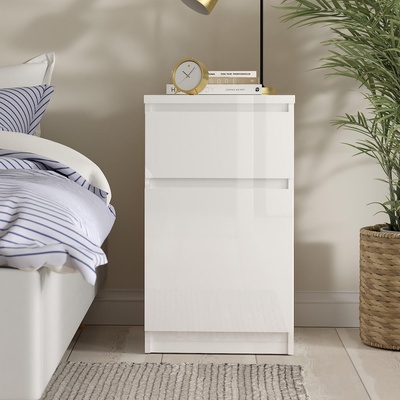 Нощно шкафче Naia с 1 врата и 1 чекмедже Бял гланц