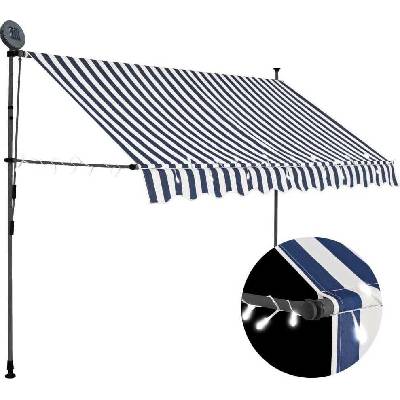 The Living Store Zatahovací markýza ručně ovládaná s LED 250 cm Modrá a bílá