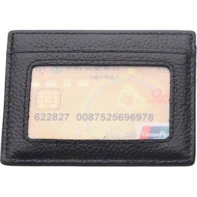 Черен картодържач от естествена кожа