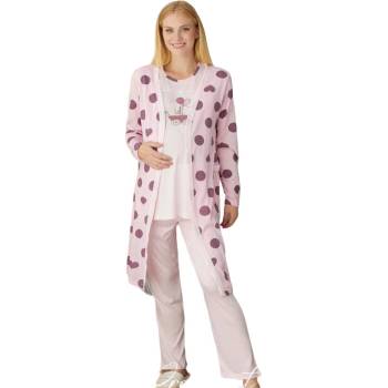 Image 1 of Комплект за бременни в розово на точки - халат и пижама