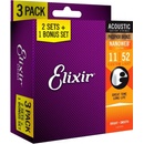 Elixir 16544 Nanoweb Phosphor Bronze Custom Light 11-52 3 Pack Set