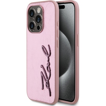 KARL LAGERFELD Набръчкан заден капак с логото на PU Signature за iPhone 15 Pro Pink Karl Lagerfeld Karl Lagerfeld | Rozov | ЖЕНИ | UNI