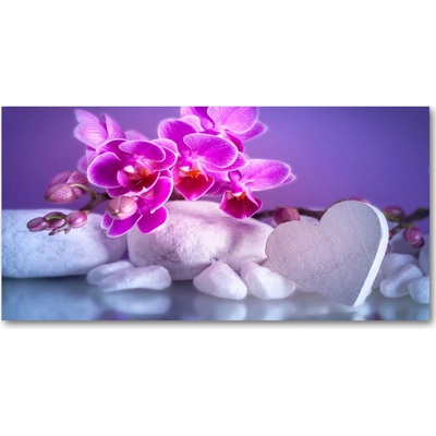Foto obraz fotografie na skle Orchidea a srdce 100x50 cm