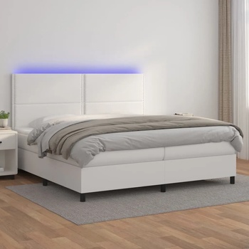 vidaXL Боксспринг легло с матрак и LED бяло 200x200 см изкуствена кожа (3135904)