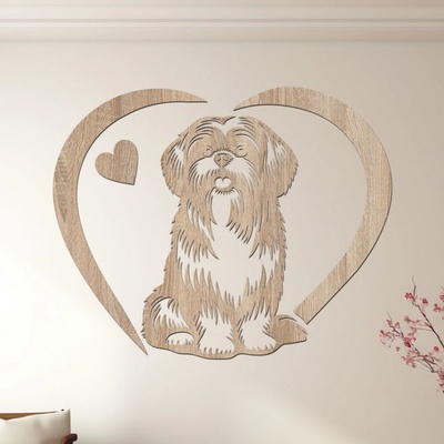 dřevo života Dřevěný obraz psa Shih Tzu se srdcem Rozměry (cm): 60x48, Zvolte barvu dekoru: Dub Sonoma