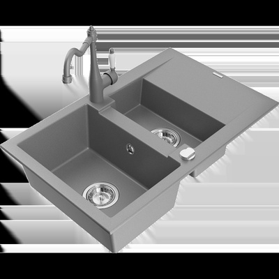 Gaspar гранитна мивка с 1, 5 отделения с отцедник и кухненски смесител Carla, сив - 6507-71-670700-71 (6507-71-670700-71)