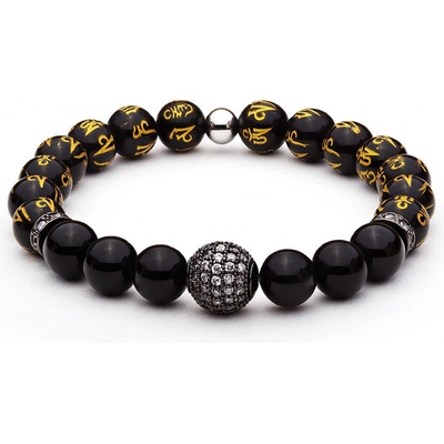 BudNej minerálny náramok Magic Ball z obsidiánu a obsidiánu s mantrou MN1112