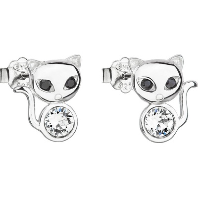 Pavona Stříbrné náušnice pecka s krystaly Swarovski bílá kočka 31250.1
