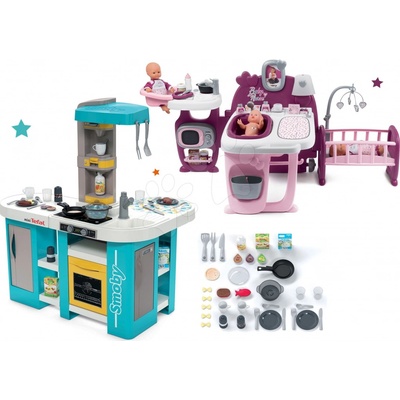 Smoby Set kuchynka elektronická Tefal Studio 360° XL Bubble a domček pre bábiku Violette Baby Nurse Large Doll's Play Center