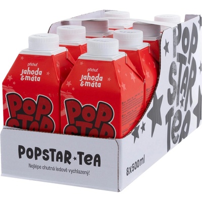 Popstar Tea jahoda a máta 8 x 0,5 l