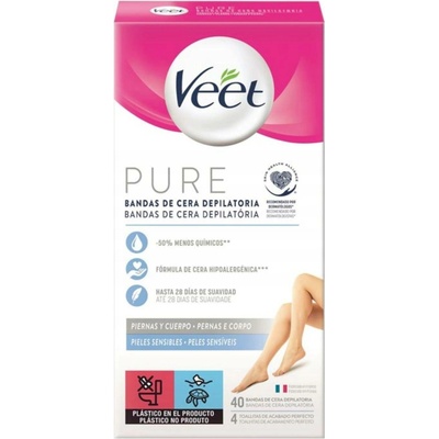Veet Pure voskové depilační pásky na tělo pro citlivou pokožku 40 ks